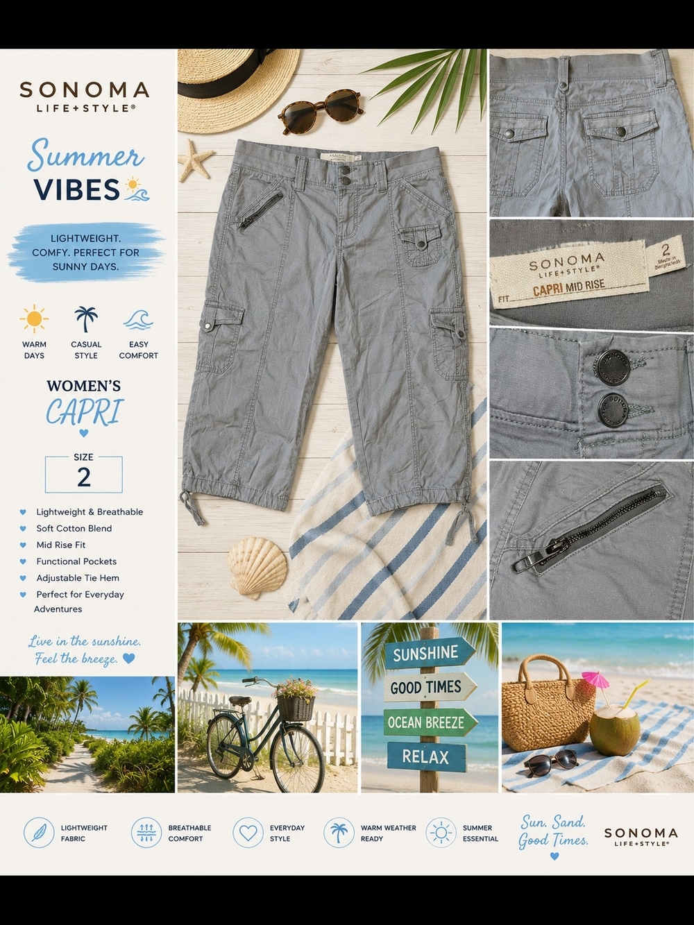 Sonoma Gray Women's Capri Cargo Pants
